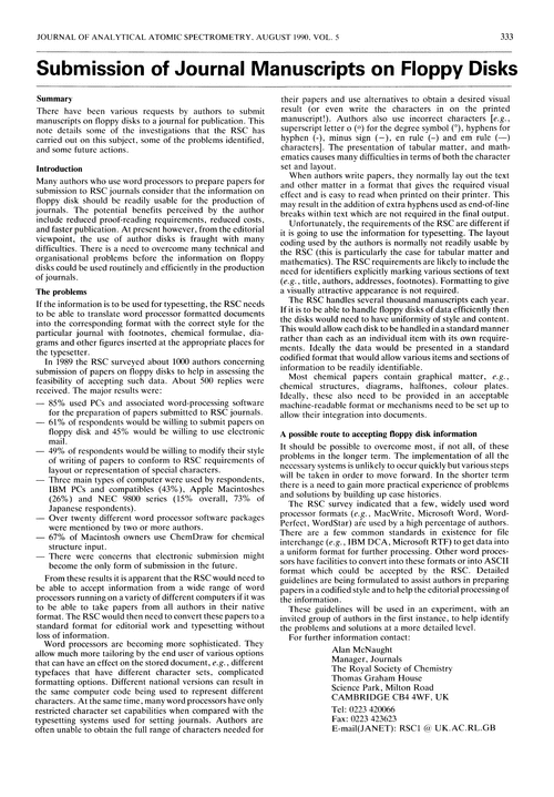 Submission of journal manuscripts on floppy disks