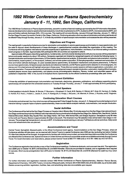 Preliminary programme 1992 Winter Conference on Plasma Spectrochemistry