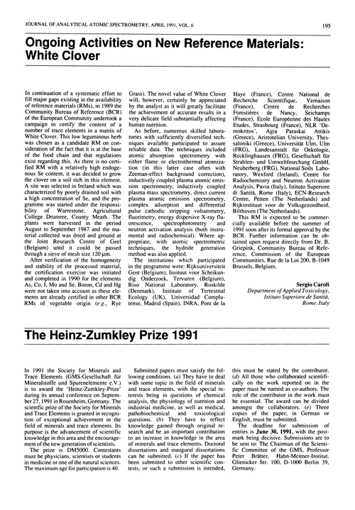 The Heinz-Zumkley Prize 1991