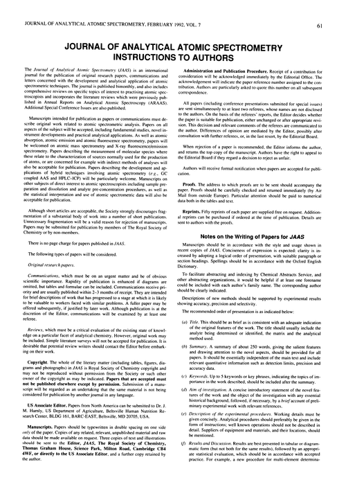 Journal of Analytical Atomic Spectrometry instructions to authors