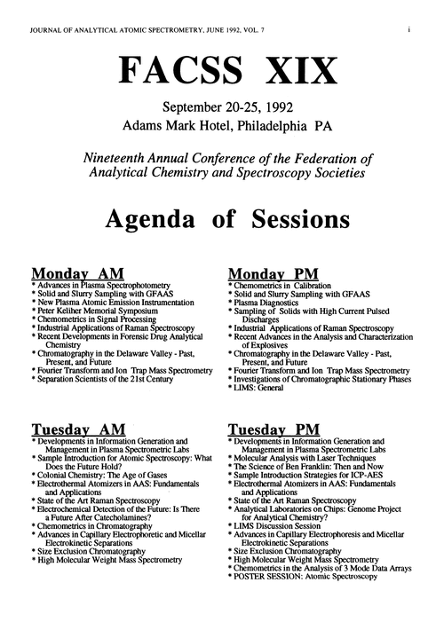 FACSS XIX: agenda of sessions and registration information