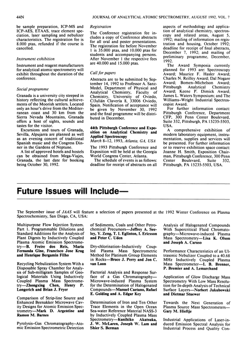 Papers In Future Issues Journal Of Analytical Atomic
