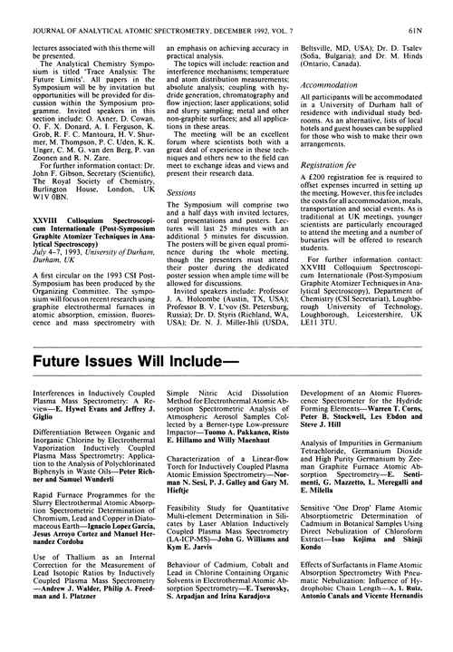 Papers in future issues