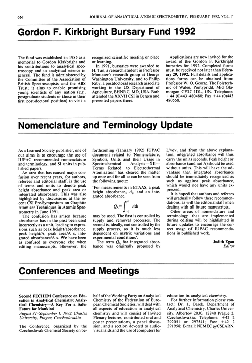 Gordon F. Kirkbright Bursary Fund 1992