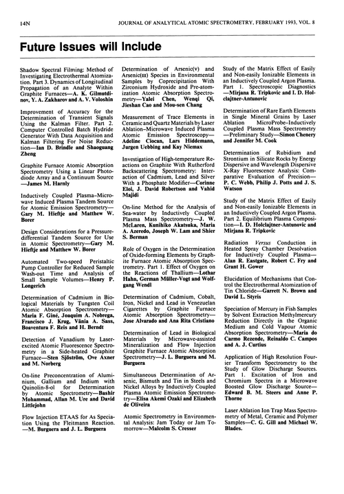 Papers in future issues