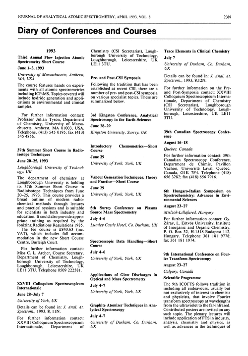 Diary of conferences and courses