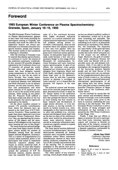 Foreword. 1993 European Winter Conference on Plasma Spectrochemistry: Granada, Spain, January 10–15, 1993