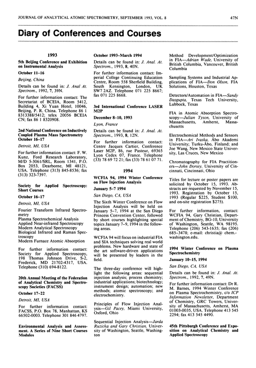 Diary of conferences and courses