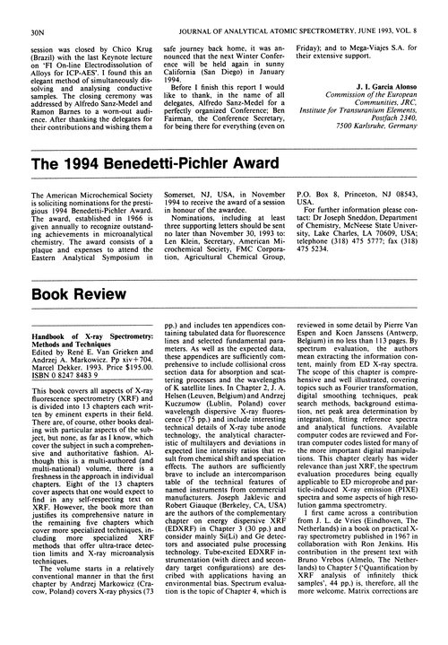 The 1994 Benedetti-Pichler Award