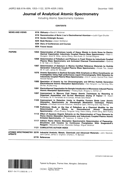 Contents pages Journal of Analytical Atomic Spectrometry (RSC Publishing)
