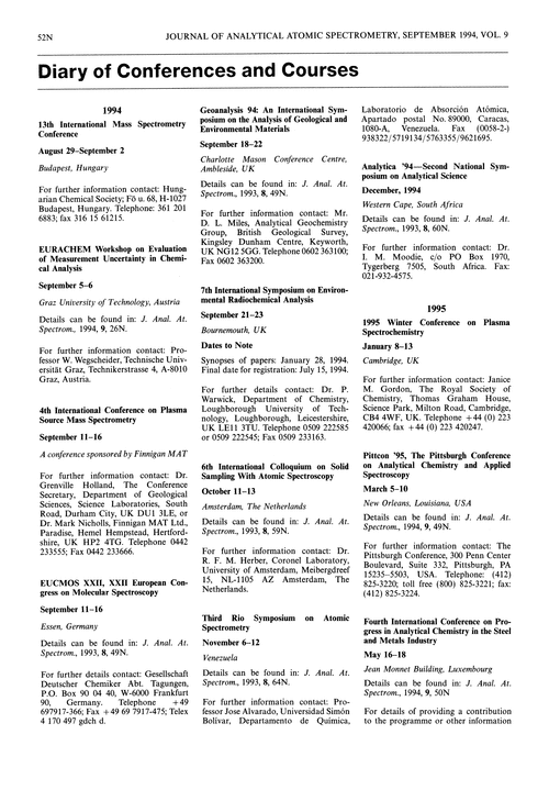 Diary of conferences and courses