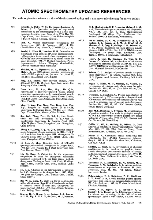 Atomic Spectrometry Updated References