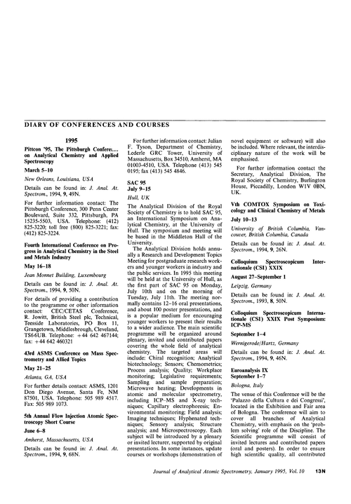 Diary of conferences and courses