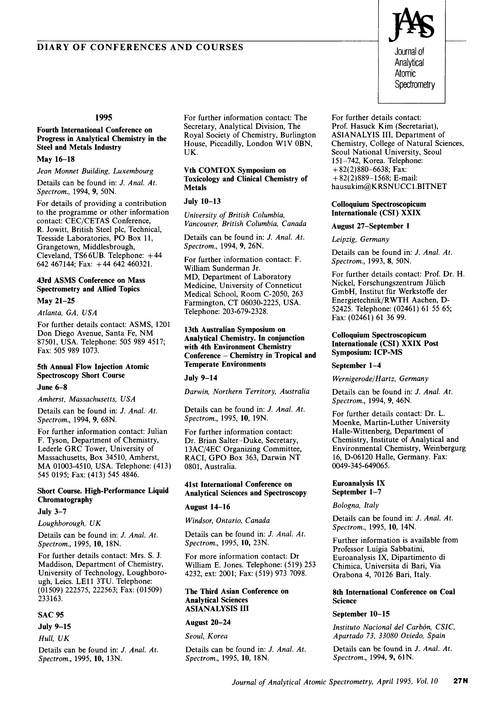 Diary of conferences and courses