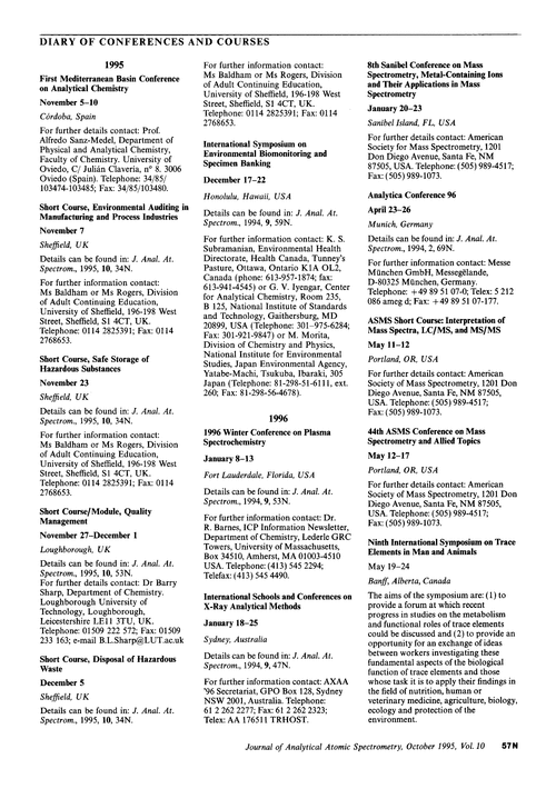 Diary of conferences and courses