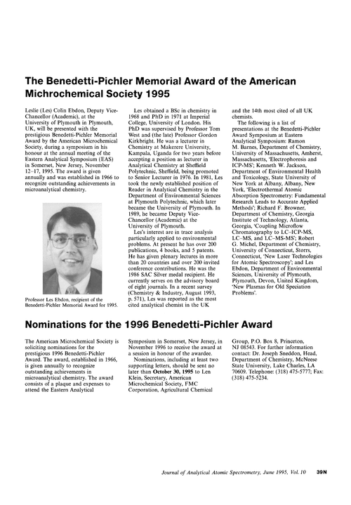 Benedetti-Pichler Award