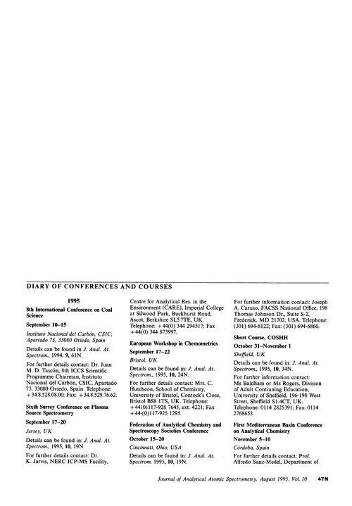 Diary of conferences and courses