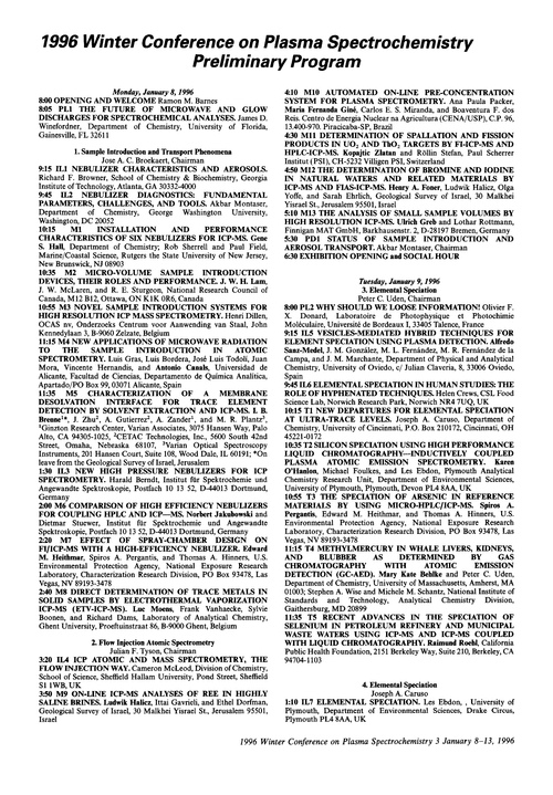 1996 winter conference on plasma spectrochemistry preliminary program