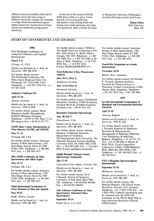 Diary of Conferences and Courses