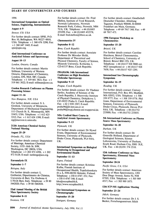 Diary Of Conferences And Courses Journal Of Analytical Atomic