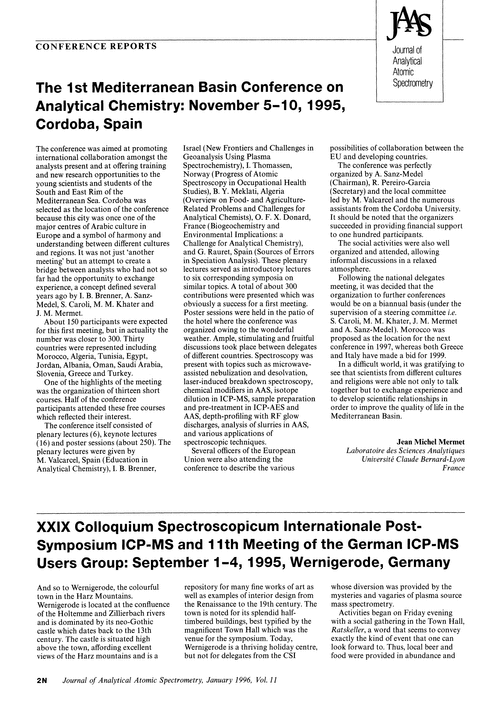 Conference report. XXIX Colloquium Spectroscopicum Internationale Post-Symposium ICP-MS and 11th Meeting of the German ICP-MS Users Group: September 1–4, 1995, Wernigerode, Germany