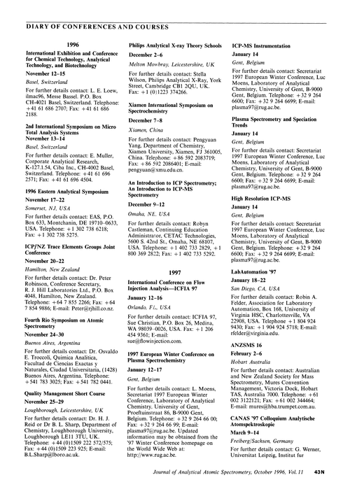 Diary of Conferences and Courses