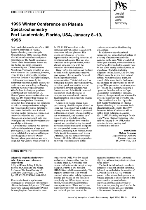 Conference report. 1996 Winter Conference on Plasma Spectrochemistry Fort Lauderdale, Florida, USA, January 8–13, 1996
