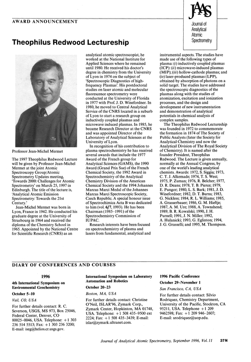 Award announcement. Theophilus redwood lectureship