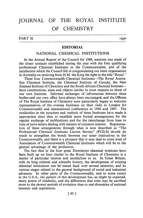 Journal of the Royal Institute of Chemistry. Part II. 1950 Journal of