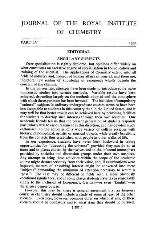 Journal of the Royal Institute of Chemistry. Part IV. 1950