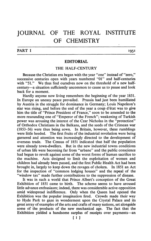 Journal of the Royal Institute of Chemistry. Part I. 1951
