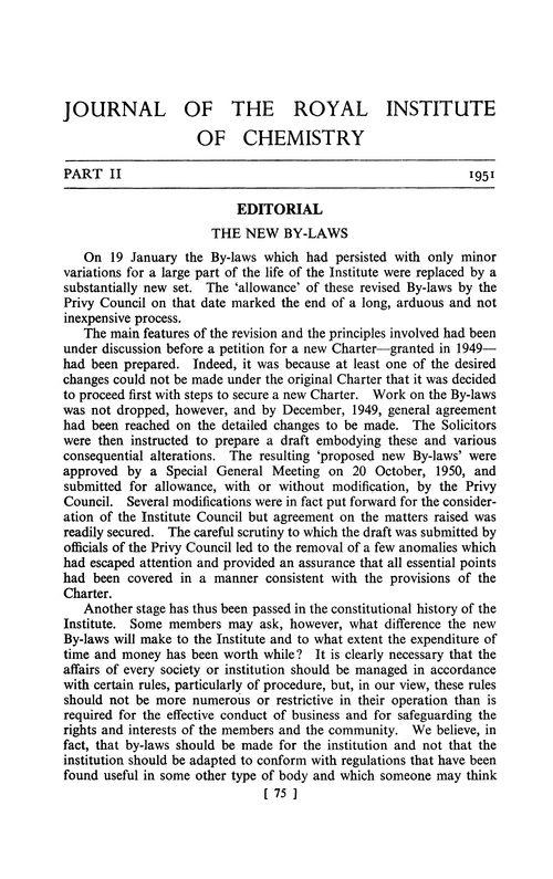 Journal of the Royal Institute of Chemistry. Part II. 1951 Journal of