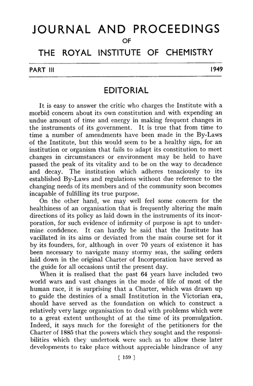 Journal and Proceedings of the Royal Institute of Chemistry. Part III. 1949