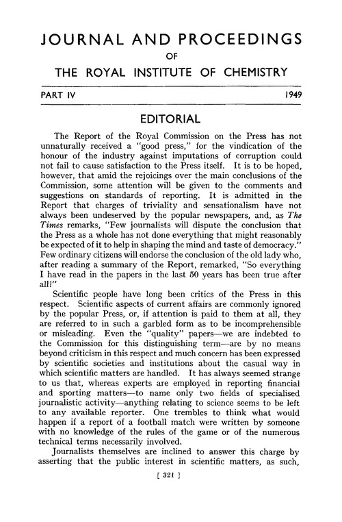 Journal and Proceedings of the Royal Institute of Chemistry. Part IV. 1949