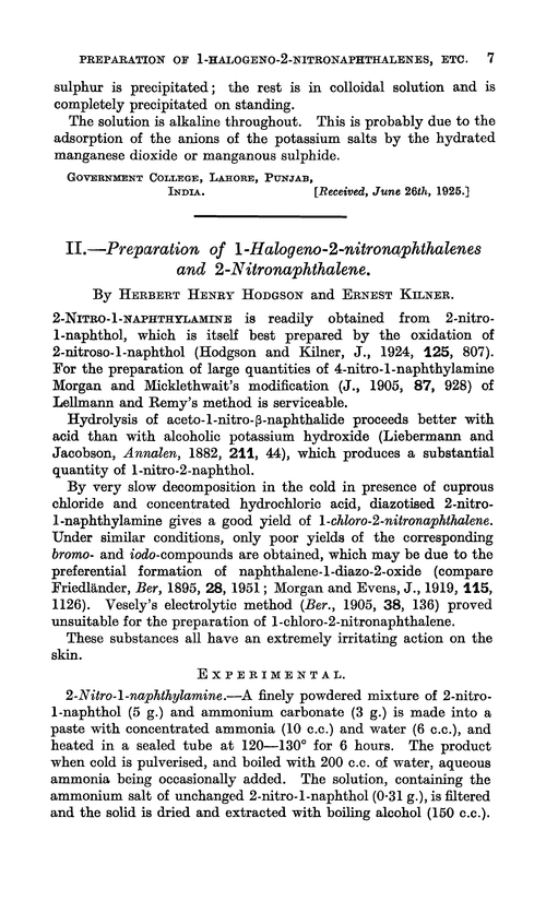 II.—Preparation of 1-halogeno-2-nitronaphthalenes and 2-nitronaphthalene