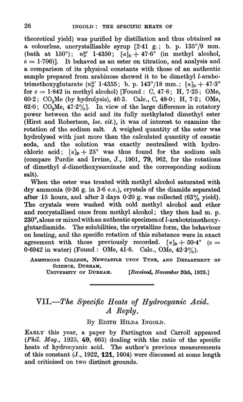 VII.—The specific heats of hydrocyanic acid. A reply