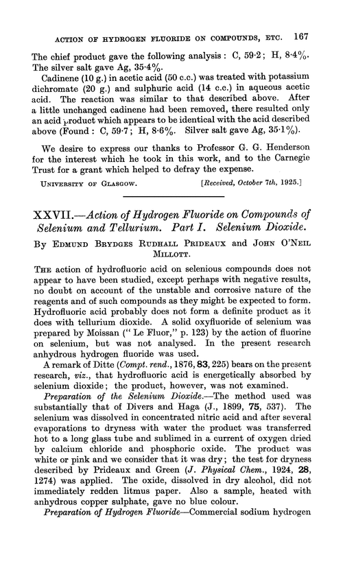 XXVII.—Action of hydrogen fluoride on compounds of selenium and tellurium. Part I. Selenium dioxide