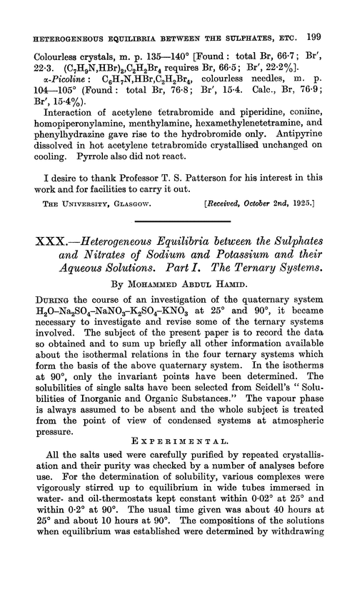 XXX.—Heterogeneous equilibria between the sulphates and nitrates of sodium and potassium and their aqueous solution. Part I. The ternary systems