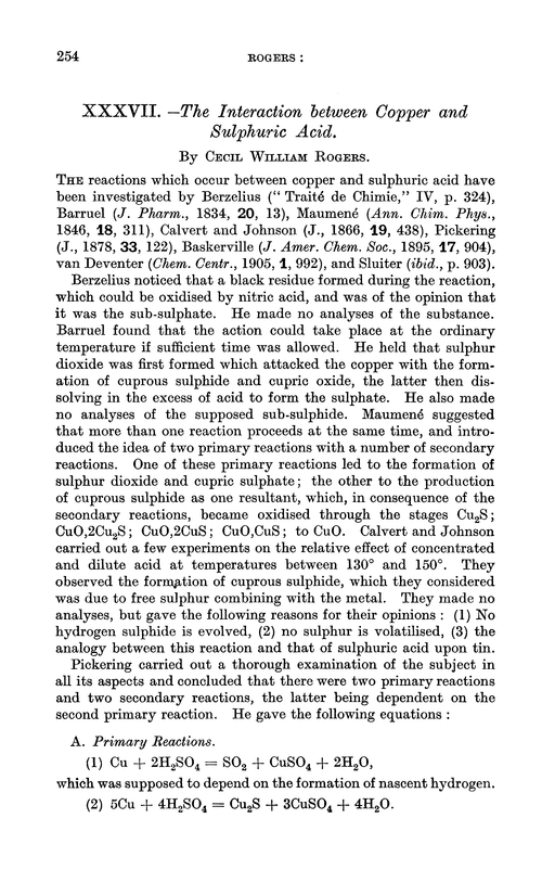 XXXVII.—The interaction between copper and sulphuric acid