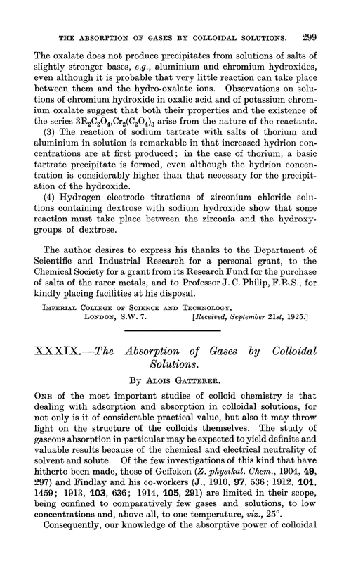 XXXIX.—The absorption of gases by colloidal solutions
