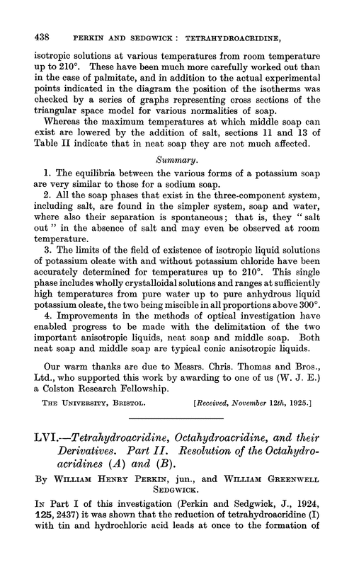 LVI.—Tetrahydroacridine, octahydroacridine, and their derivatives. Part II. Resolution of the octahydroacridines (A) and (B)