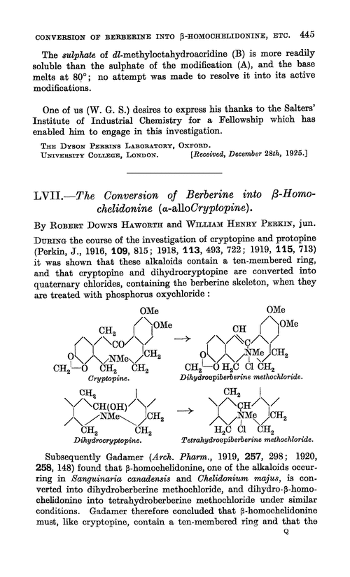 LVII.—The conversion of berberine into β-homochelidonine (α-allocryptopine)