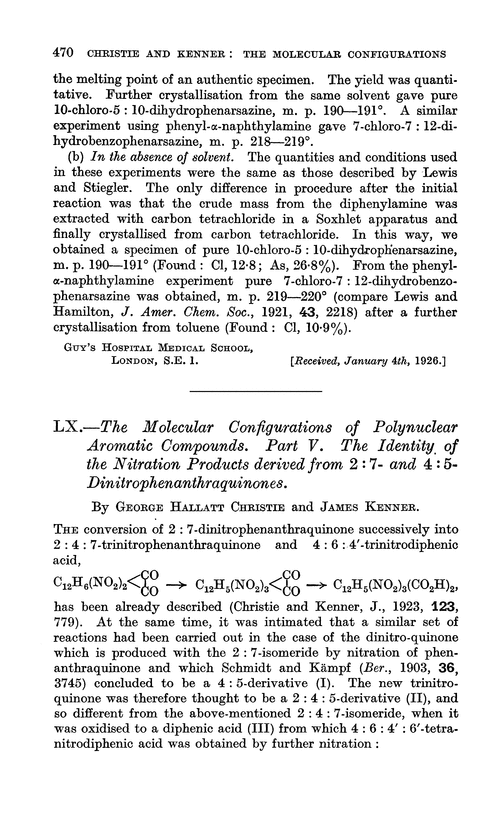 LX.—The molecular configurations of polynuclear aromatic compounds. Part V. The identity of the nitration products derived from 2 : 7- and 4 : 5-dinitrophenanthraquinones