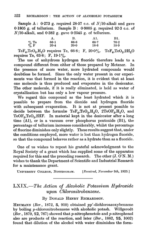 LXIX.—The action of alcoholic potassium hydroxide upon chloronitrobenzene