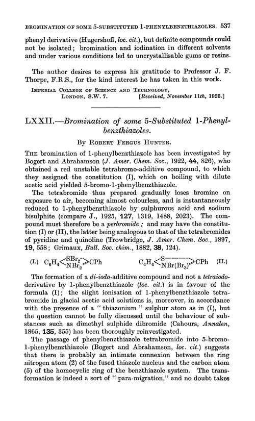 LXXII.—Bromination of some 5-substituted 1-phenylbenzthiazoles