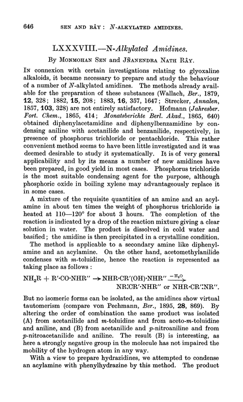 LXXXVIII.—N-alkylated amidines