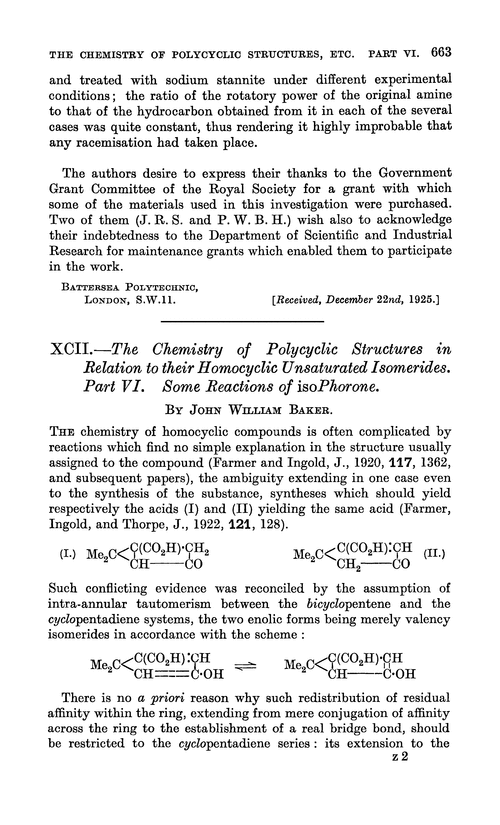 XCII.—The chemistry of polycyclic structures in relation to their homocyclic unsaturated isomerides. Part VI. Some reactions of isophorone