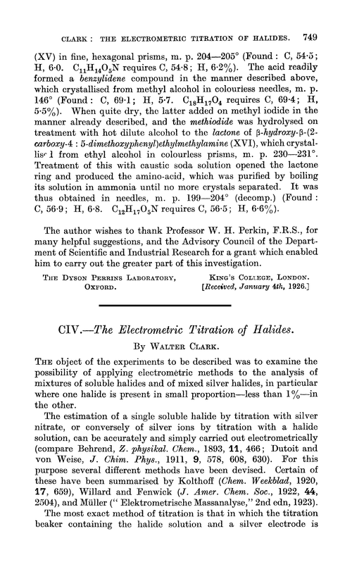 CIV.—The electrometric titration of halides