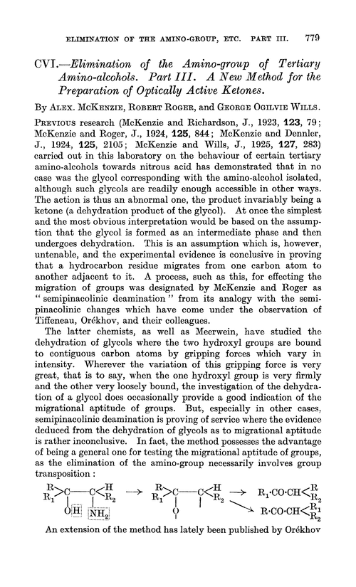 CVI.—Elimination of the amino-group of tertiary amino-alcohols. Part III. A new method for the preparation of optically active ketones
