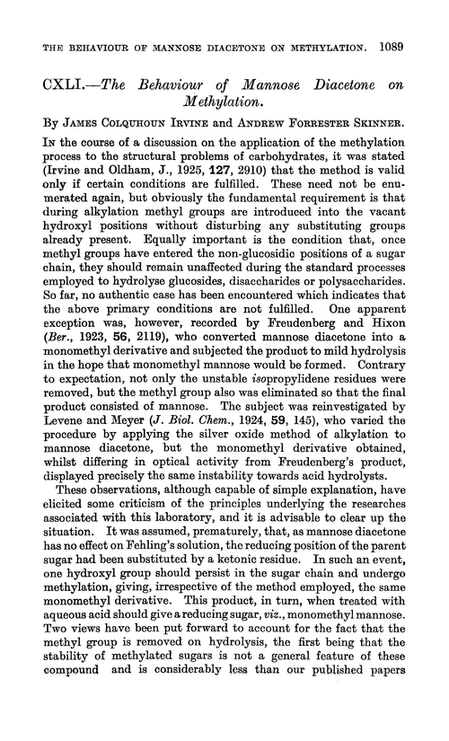 CXLI.—The behaviour of mannose diacetone on methylation